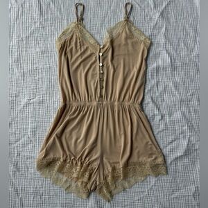 NWT POL Elegant Tan Lace-Trimmed Jumpsuit